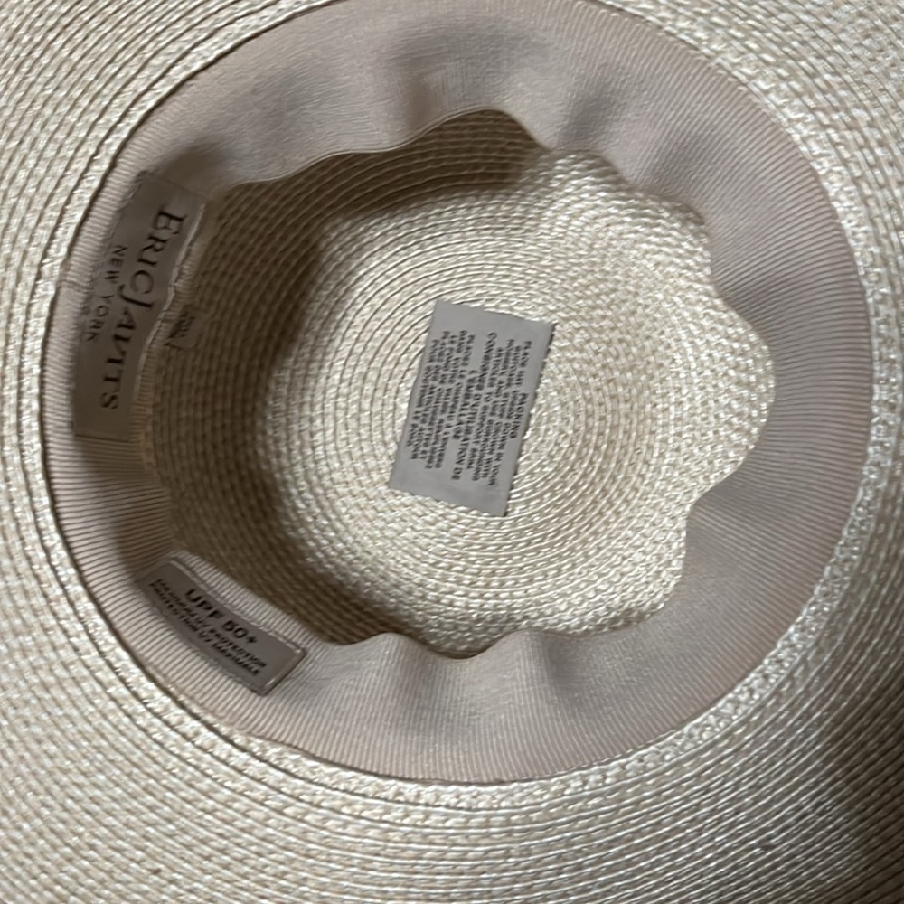 Eric Javits Natural Straw Wide-Brim Sun Hat with Gold Logo - Picture 5 of 5
